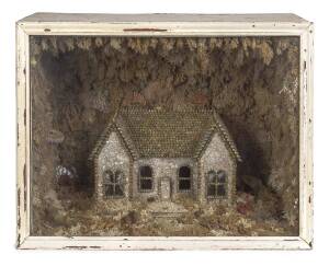 A folk art cottage diorama with mariner shell decoration, late 19th century 