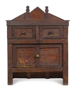 A folk art cabinet, pine and timber packing crate, late 19th century 