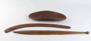 Aboriginal artifacts, boomerang, woomera & coolamon