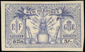 1925 (SG.43-51) &nbsp;&frac12;d (5c) to 5/- (6.25fr.) set of 9 imperforate plate proofs in blue on unwatermarked wove paper. A couple of very minor faults, otherwise a fine and uncommon proof set.