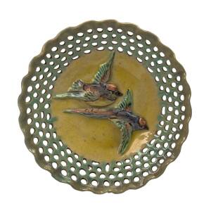 CASTLE HARRIS Pottery plaque with applied bird