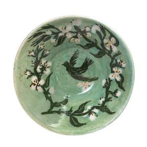 A.M.B. Pottery (Arthur Merric Boyd & John Percival) fruit bowl, painted floral and bird motif, signed "Arthur Merric Boyd, J.P, 1964"