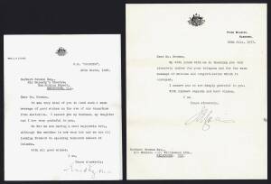 JOSEPH LYONS (1879-1939, 10th Prime Minister of Australia), signature on 1937 letter on "Prime Minister, Canberra" letterhead; plus 1937 signed letter from Enid Lyons.