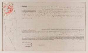 JAMES EBENEZER BICHENO, Colonial Secretary on 1845 lease document for land bounded by Goulburn Street, Prospect Place and Hope Street in Hobart Town. Also signed by the Lieutenant-Governor, SIR JOHN EARLEY-WILMOT. The lease is in the name of James Blackma