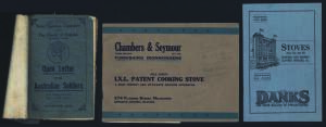 "Open Letter to the Australian Soldiers" published by The Church of England (Melbourne Diocese) [Melbourne, 1915] regarding sexually transmitted diseases; 1920s stove catalogues from Chambers & Seymour (with 1927 price list) & from John Danks.