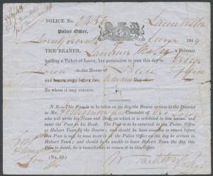 CONVICT DOCUMENT: 1849 Ticket-of-Leave for Lawrence Maley for Launceston to George Town.