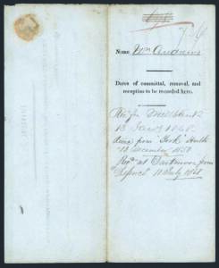 CONVICT DOCUMENT: 1850 form filled out by Govenor of Prison ("York" Hulk) for convict William Andrews, convicted in 1847 for 15 years for Forgery.