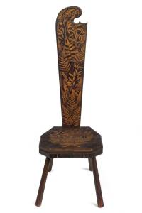 A spatter work Monk's chair with initials "S.R.", late 19th century