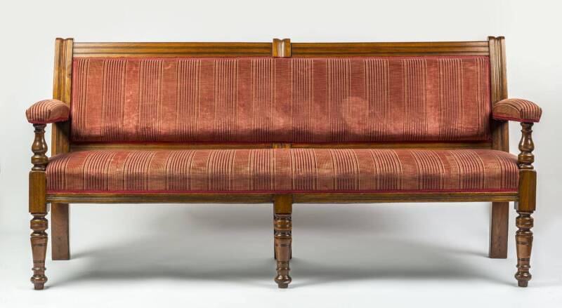 An upholstered walnut hall seat, Melbourne origin, circa 1900