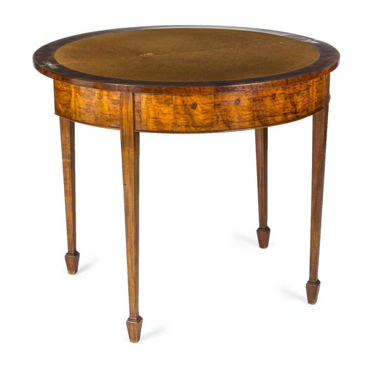 A Georgian revival card table with label "C.J. ROJO"