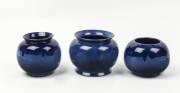 BENDIGO POTTERY Three cobalt glazed vases