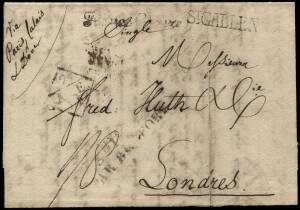 Useful group with 1832 entire to London, charged 1/8 & other markings, 1855, 1867 & 1873 group with Helvetica frankings, 1910, 1911, 1912 & 1913 5c Postal Cards (2 mint, 2 used), 1916 censored p/card to Italy and 3 Oct.1925 Geneva