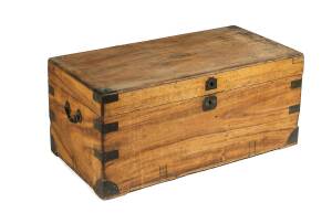 A small Anglo Indian brass bound teak campaign chest, 19th century