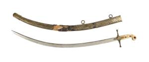 A scimitar and scabbard, Turkish Mameluke, marine ivory handle with finely engraved scabbard, early to mid 19th century