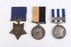 SUDAN Medals, group of 3 including Egypt medal with "SUAKIN 1885" bar, Queen Victoria Sudan medal and 1884 Egypt Khedives Star