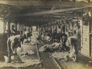 Original silver gelatin photograph, "Shearing Time", Burrawong Station, NSW, c1910 (23 x 18cm), 1940's photo album, and assorted photographs.