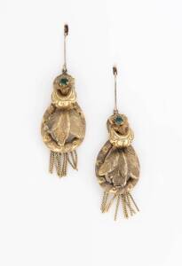 A pair of Victorian gold grape leaf drop earrings, probably Australian, circa 1875