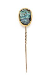 An Australian gold and opal cameo stick pin by Frederick Basse, Adelaide, circa 1900