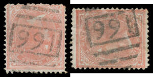 BARRED NUMERAL CANCELLATION: BN '991' of Garden Palace; 2 fine strikes on 2 different 1d shades. Rated RRRR.
