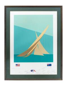 ARTIST UNKNOWNAmerica's Cup -&nbsp;Australia vs Americacolour screenprintvarious crew signatures including Alan Bond and Ben Lexcen73 x 55 cm (overall)&nbsp;&nbsp;