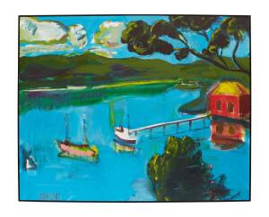 DICK (RICHARD) WATKINS (BORN 1937)The Bay &nbsp;1996oil on canvasinitialled and dated lower left: RW 96titled signed and dated verso: The Bay R Watkins 24-10-96122 x 152 cm