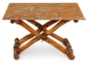 A Louis XV style cross frame occasional table with marble top