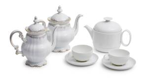 A collection of six German Hutschenreuther porcelain coffee pots&nbsp;& a Rosenthal tea set with a teapot & 9 cups and saucers