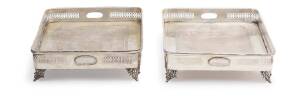 A pair of large silver plated&nbsp;rectangular gallery trays and another with ostrich leather base, 19th century