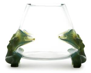 "Antinea" a Lalique vase with clear body supported by opaque green naked maidens