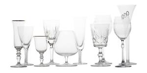 A collection of approximately eighty various clear and cut wine and water glasses
