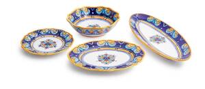 A Italian ceramic part dinner set decorated in blue and yellow pattern