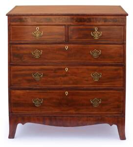 A Georgian mahogany string inlaid chest of drawers, circa 1800