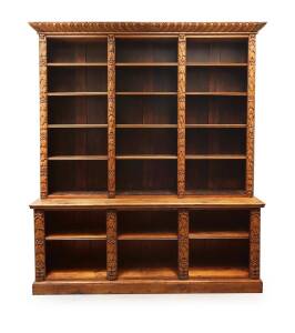 A Victorian carved oak open bookcase, 19th century