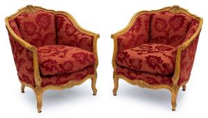 A pair of Louis XV style bergeres, 19th century