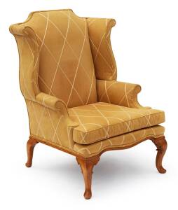 A Georgian style wingback arm chair, 20th century upholstered in macro suede
