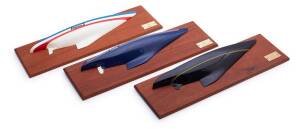 Five half hull models of 12 meter yachts, mounted on back boards comprising&nbsp;US-30 Freedom; K-18 Lionheart; F-3 France 3; S-3 Sverige and KA-5 Australia&nbsp;