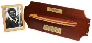 18' Skiff "Taipan" 1959, a half hull model after the original by Ben Lexcen & a framed B & W photo of Ben Lexcen