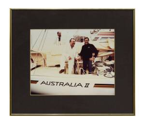 A framed photo of Alan Bond and Warren Jones aboard Australia II