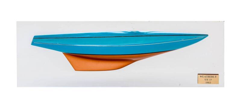 "WEATHERLY US 17 1962", GRP Model with mirror backing, size 50x18cm. [Successful Defender of 1962 America's Cup].