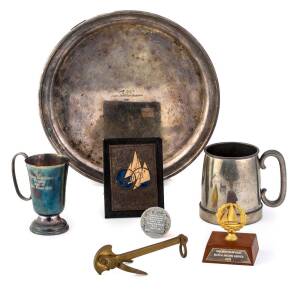 BOB MILLER/BEN LEXCEN'S EARLY TROPHIES, noted medal from 1964-65 Australian Championships - Flying Dutchman Third "Whittler"; silver-plated mug "The Flying Dutchman Trophy 1966-67, Swan River WA"; silver-plated plate "I.F.D.C.O., Inter Dominion Champion 1