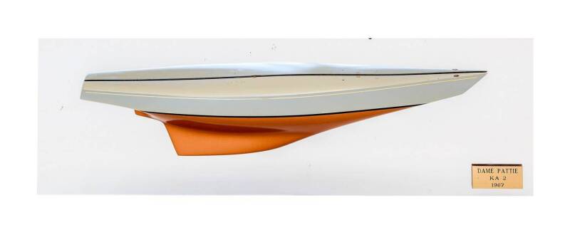 "DAME PATTIE KA 2 1967", GRP Model with mirror backing, size 50x18cm. [Unsuccessful Challenger of 1967 America's Cup].