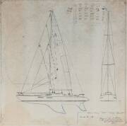 BEN LEXCEN ORIGINAL PLANS, DRAWINGS & BLUEPRINTS: Balance of collection, c1968-86, group of 29 drafting film, paper, graph paper & blueprint sheets, noted Capri 25, Eclipse 30, Flying Boat 30, Ranger 35, Soling, M&W 42', 50' Price Boat.
