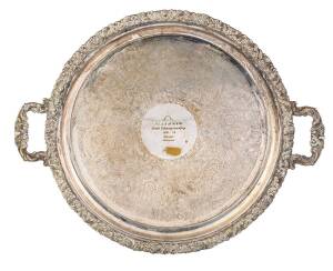 Silver-plated tray, engraved "A.I.S.A. of N.S.W., State Championship, 1971-72, Winner "Alexia", 41cm diameter.