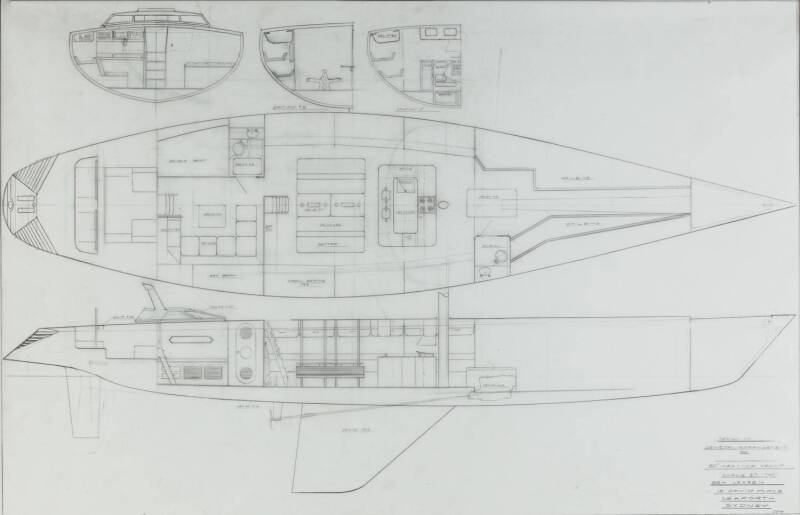 BEN LEXCEN ORIGINAL PLANS, DRAWINGS & BLUEPRINTS: Balance of collection, c1972-84, group of 148 drafting film, paper, graph paper & blueprint sheets, noted 45' I.O.R. Yacht, 70' I.O.R. Yacht, 80' Maxi I.O.R.Yacht; c1949-54 Rigby group; unknown group; Cour