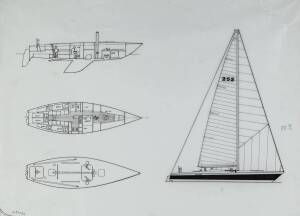 M&W 45 FOOT YACHT - GINGKO: Miller & Whitworth original plans, drawings & blueprints, c1972, set of 10 drafting film sheets