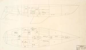 50' OCEAN RACER: Miller & Whitworth original plans, drawings & blueprints, 1972-75, set of 9 drafting film & blueprint sheets.