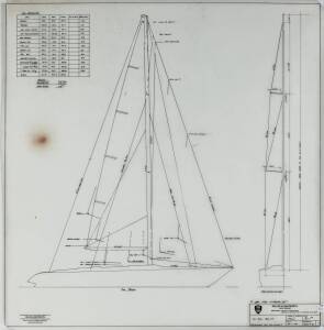 M&W 49' OCEAN RACING YACHT: Miller & Whitworth original plans, drawings & blueprints, c1973-74, set of 9 drafting film sheets.