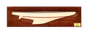 "INTREPID 12 US-22 1974", GRP Model with wooden backing, size 35x10cm. [Intrepid won the America's Cup in 1967 & 1970].