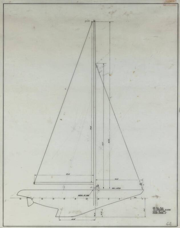 "GRETEL II" KA 3 SAIL: Ben Lexcen original plans, drawings & blueprints, c1974, drafting film sheet of sail plan. [Gretel II was built for Sir Frank Packer and was unsuccessful challenger for 1970 America's Cup. She was purchased by Alan Bond to serve as