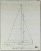 "GRETEL II" KA 3 SAIL: Ben Lexcen original plans, drawings & blueprints, c1974, drafting film sheet of sail plan. [Gretel II was built for Sir Frank Packer and was unsuccessful challenger for 1970 America's Cup. She was purchased by Alan Bond to serve as